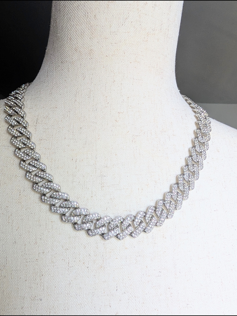Moissanite & Silver Cuban Link Necklace 20"
